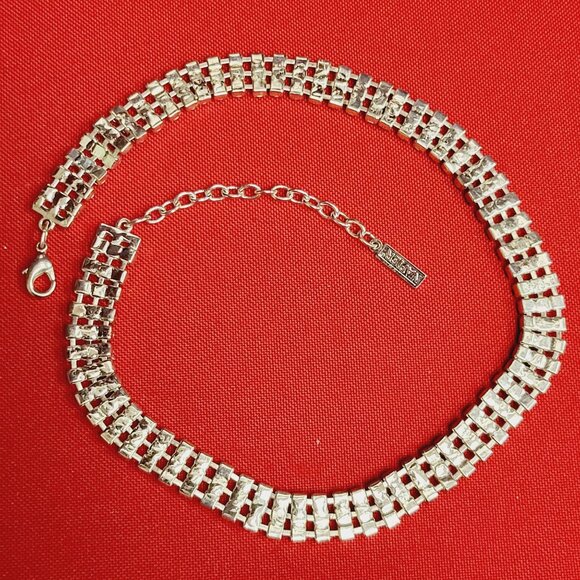 Vintage Napier Necklace Silvertone 3 Rows Layered Rhinestones - Picture 5 of 10